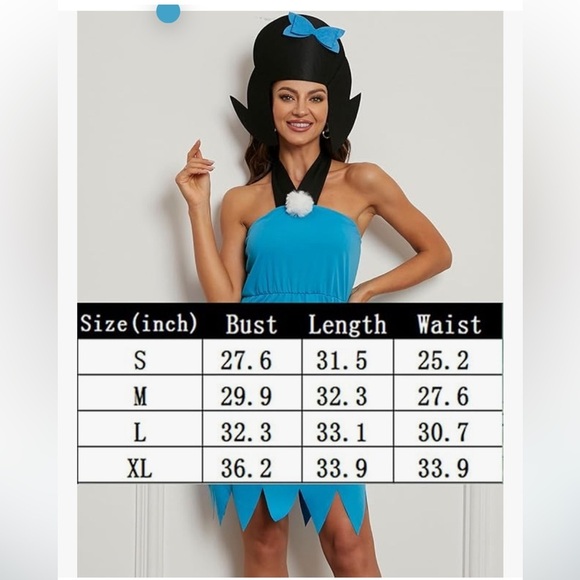 NWT Blue Halter Sleeveless Dress for Betty Rubble Costume, w/Felt Headpiece - Picture 5 of 7